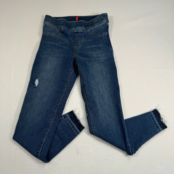 Spanx Pull On Skinny Legging Jean Womens Size Large Mid Rise Dark Wash Stretch - Picture 1 of 14